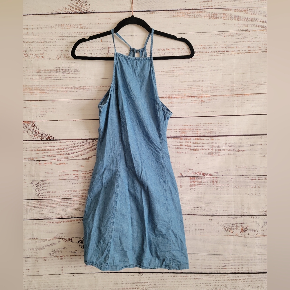S denim haulter dress with keyhole back